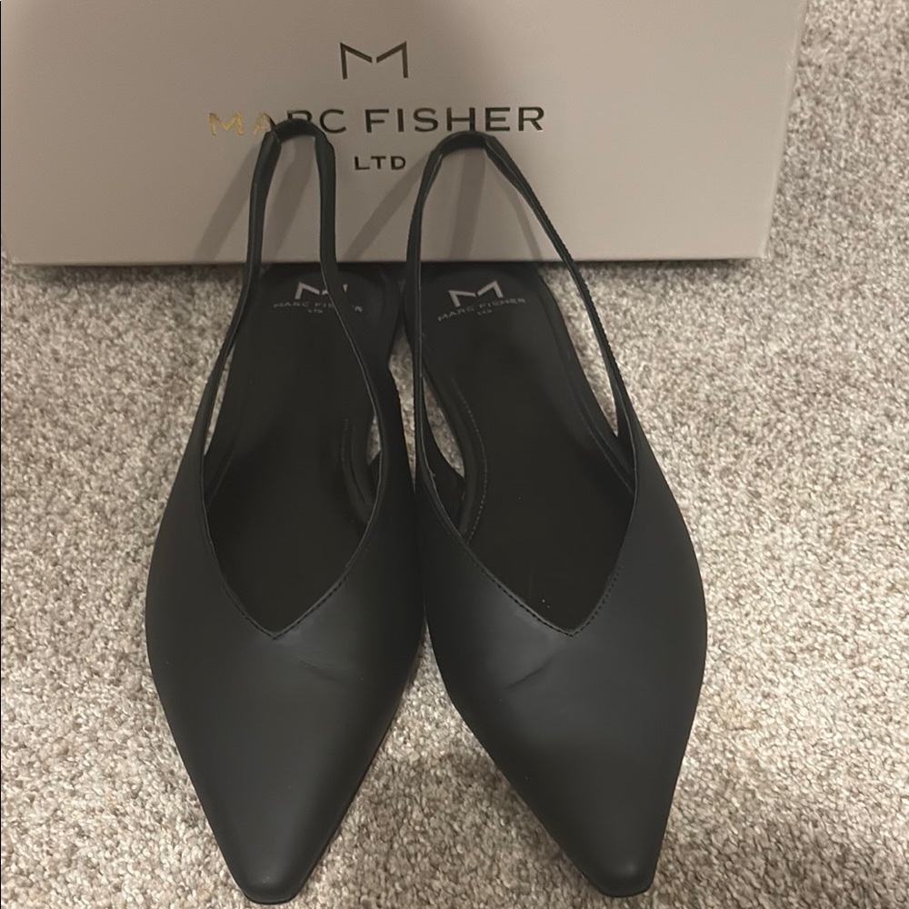 Marc Fisher Black Flats with Pointed Toe and Slip-On Design